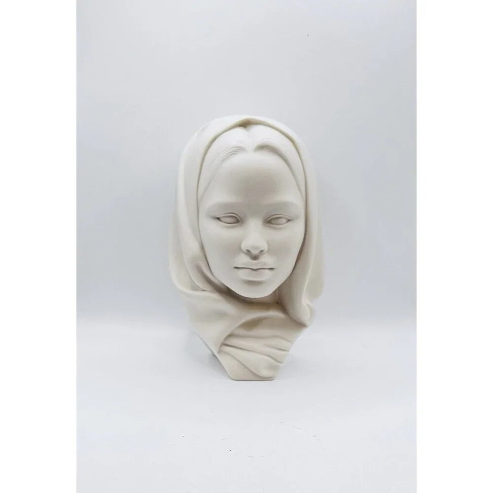 Modern Ceramic Veiled Woman Bust Sculpture White Matte Art Statue Angus 8.5”